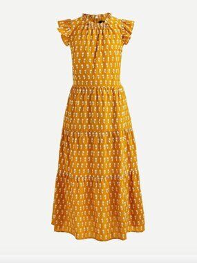 J. Crew Tiered Cotton Voile Midi Dress Embroidered Floating Sunflowers Size XXS